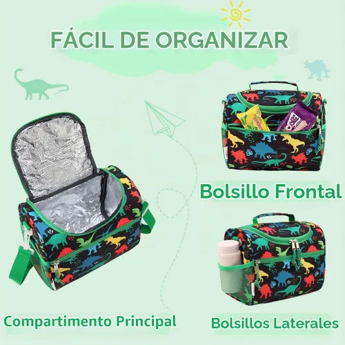 Vista 2 de RAVUO Bolsa de almuerzo para niños, reutilizable, aislada, lindo kit de comida térmica para niños pequeños con correa de hombro desmontable