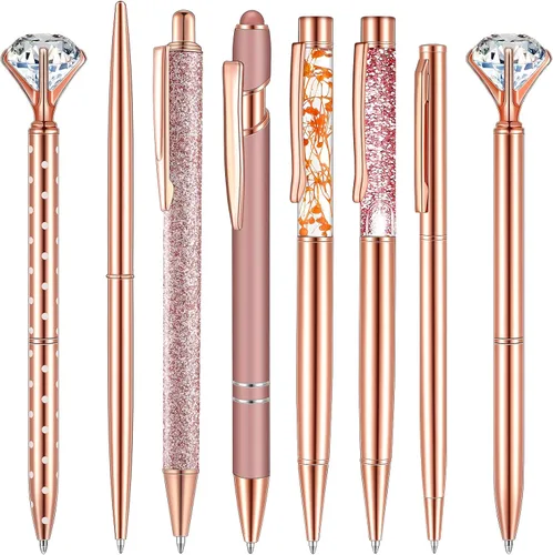 Vista 8 de Supervitae 8 Bolígrafos Morados para Mujer, Papelería Escolar, Regalos de Diario, Arena Líquida con Purpurina, Bolígrafos de Tinta Negra, Regalos