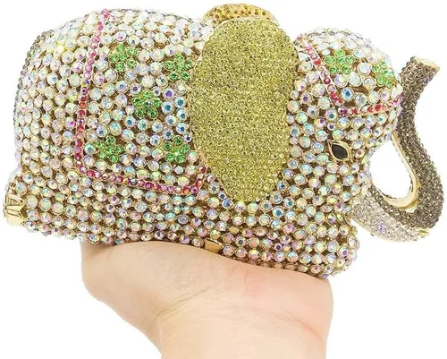 Vista 8 de Boutique De FGG Elefante de noche embragues bolsos de mano de metal cristal embrague Minaudiere boda carteras y bolsos nupciales