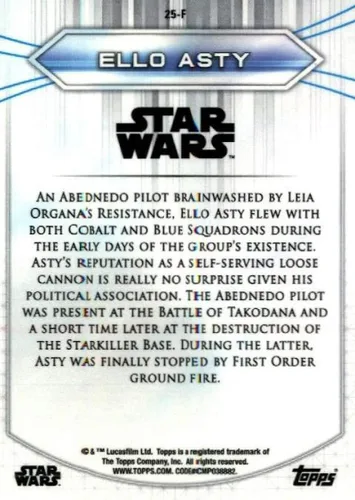 Vista 2 de 2020 Star Wars Chrome Perspectives First Order #25-F Ello Asty Trading Card