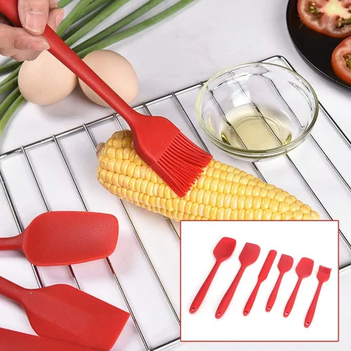 Vista 7 de Silicone Spatula Set 6PCS Food Grade Silicone Cooking Baking Utensils Kit with Scraper Brush Spoon for Kitchen Non Stick Cookware Heat Up to 230℃ Red