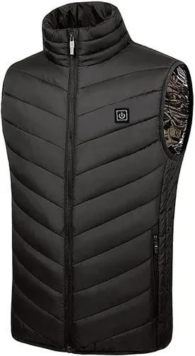 Vista 7 de DOLKFU Chaleco térmico eléctrico recargable por USB, cuello alto, zona calefactora, chaqueta acolchada para invierno
