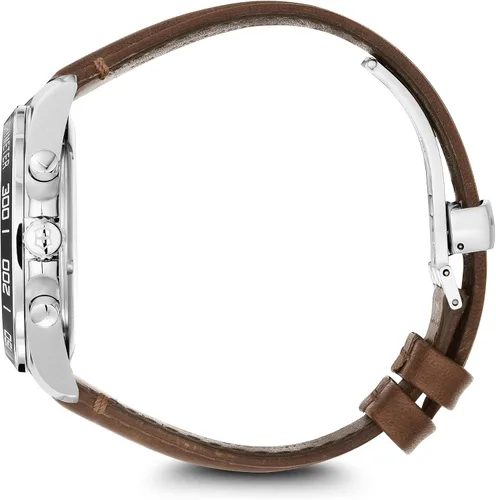 Vista 4 de Victorinox Fieldforce - Reloj cronólogo clásico con esfera negra y correa de cuero marrón, Marrón, Cronógrafo