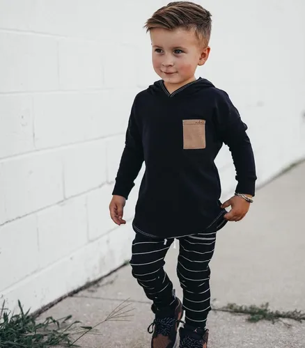 Vista 65 de Ropa de bebé niño 3 6 9 12 18 24M 3T Conjunto de pantalones con capucha patchwork sudadera con capucha pantalones de rayas traje de otoño invierno