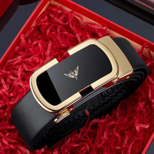 Vista 6 de VANNANBA Cinturón de cuero para hombre con trinquete para hombre, hebilla automática con caja de regalo