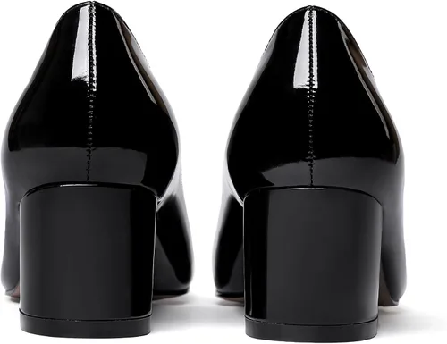 Vista 4 de WAYDERNS Zapatos de tacón bajo grueso de charol para mujer, con puntera redonda, 2 pulgadas