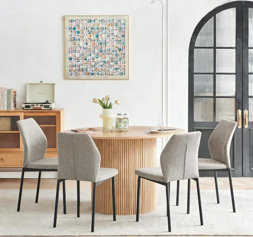 Vista 9 de Juego de 2 sillas de comedor de piel sintética marrón, cómodas sillas de cocina tapizadas sin brazos con patas de metal negro para sala de estar