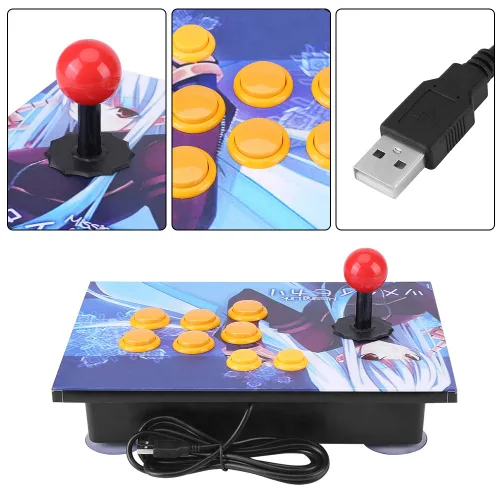 Vista 2 de Tnfeeon Controlador de juegos de PC, joystick de arcade, joystick de juego de arcade, controlador de juego USB, superficie oblicua para computadora
