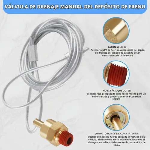 Vista 2 de Tapón de válvula de drenaje de tanque de aire de 1/4" con cable de 60", Dazakoot Repuesto de cable de válvula de drenaje de compresor de aire
