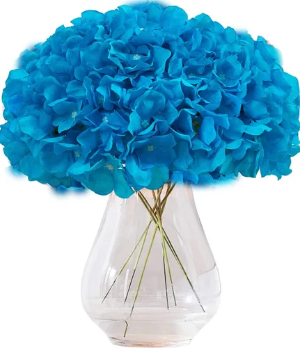Vista 31 de Flores de hortensias artificiales rosa polvoriento, 10 cabezas de flores de seda de hortensia falsas para centros de mesa de boda, ramos de 10