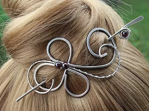 Vista 4 de Broche plateado para el cabello, pasador, suéter, bufanda, puños para el cabello, soporte para moño celta, regalo para ella