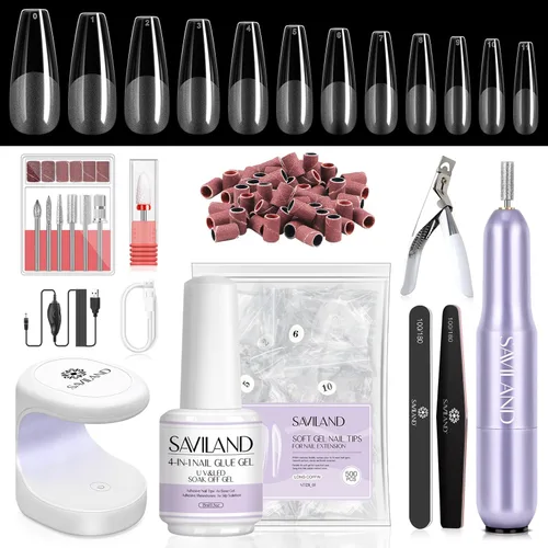 Vista 23 de Saviland Kit de iniciación de uñas acrílicas: polvo y líquido acrílico rosa claro nude, cepillo, limas, formularios, uñas a presión, juego