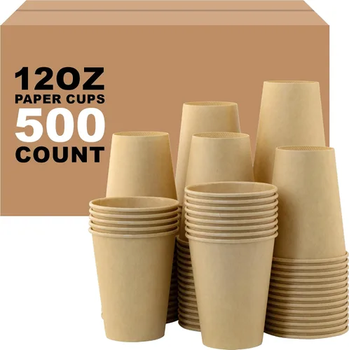 Vista 31 de Paquete de 100 tazas de café desechables de 8 onzas, tazas de papel desechables de color marrón a granel, tazas de café para té caliente, chocolate