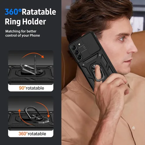 Vista 6 de Funda para Samsung Galaxy S22 Plus con cubierta para lente de cámara, protector de pantalla HD, protección contra caídas de grado militar de 10