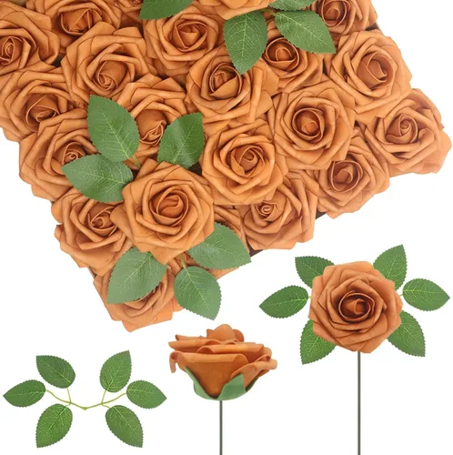 Vista 40 de 25 rosas realistas negras, flores artificiales de espuma de látex con tallos flexibles y 8 hojas para decoración de bodas, hogar y fiestas Negro