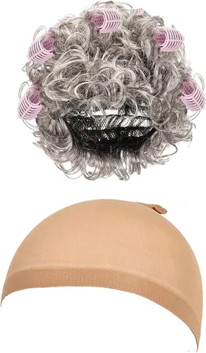 Vista 4 de EBYTOP 2023 Disfraz de anciana para niños, vestido de abuela, accesorios de Halloween para niña conjunto1-wh