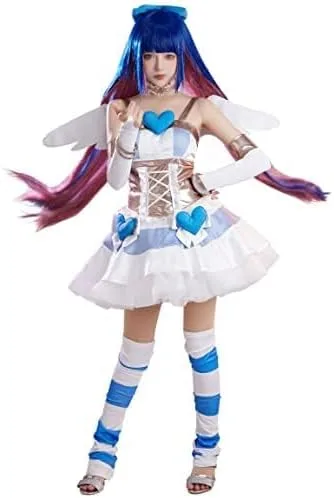 Vista 2 de Miccostumes Vestido de anime para mujer, disfraz de corazón azul con alas