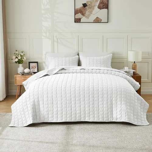 Vista 6 de Great Bay Home Juego de edredón individual/individual XL, juego de ropa de cama de 2 piezas con costuras en caja de sirsaca - colcha suave, ligera
