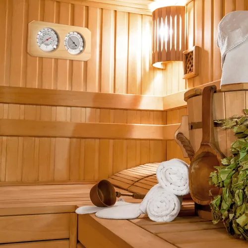 Vista 5 de Dyna-Living 2 en 1 Sauna de madera para sauna higrotermógrafo interior Fahrenheit termómetro e higrómetro para hotel o sala de sauna