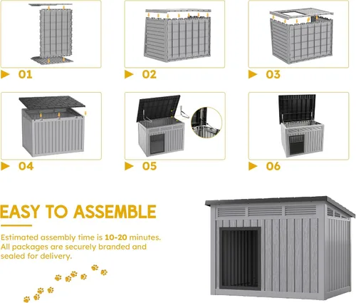 Vista 5 de Fancyango Casa para perros para uso en interiores y exteriores, techo resistente a la intemperie y suelo extraíble, se adapta a perros pequeños a