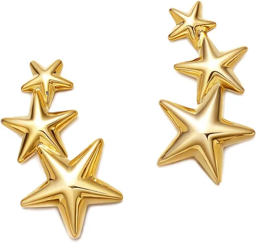 Vista 8 de Aretes trepadores de estrella dorada y explosión solar - AllenCOCO Aretes trepadores para mujeres, chapados en oro de 14K, poste de plata 925