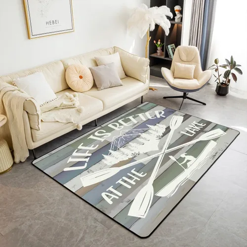 Vista 10 de Lake House - Alfombra rústica de 3 x 5 pies para niños, para sala de estar, para niños y niñas, decoración de reglas del lago, alfombra decorativa