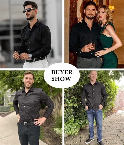 Vista 4 de COOFANDY Men's Muscle Fit Dress Shirt Wrinkle Free Long Sleeve Button Down Shirt