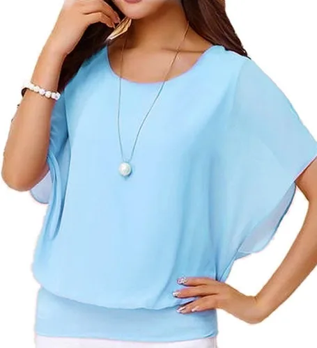 Vista 51 de VIISHOW - Blusa de gasa y de manga corta para mujer, estilo holgado y casual Negro