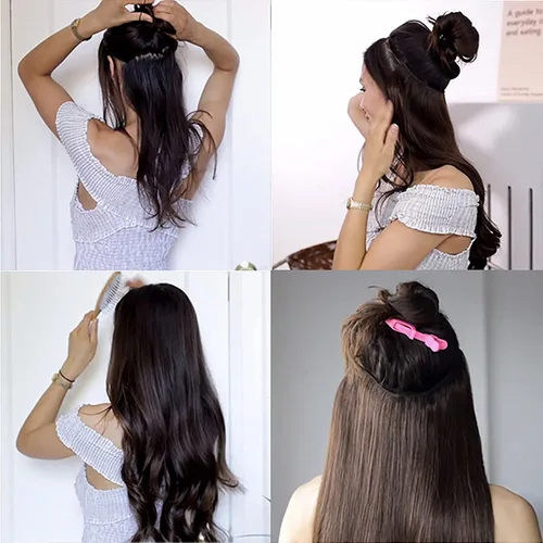 Vista 8 de Tinashe Extensiones de cabello humano real con alambre, lacio, 12 pulgadas, 2.47 onzas, rubio claro, con reflejos rubio dorado, extensiones