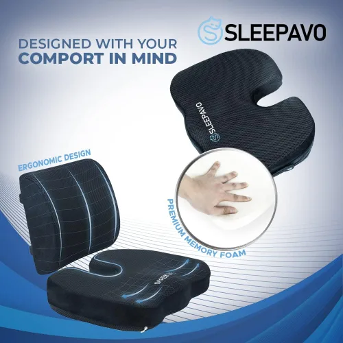 Vista 6 de Sleepavo Cojín de asiento de espuma viscoelástica para silla de oficina, almohada ortopédica de espalda y glúteos para ciática, coxis, alivio