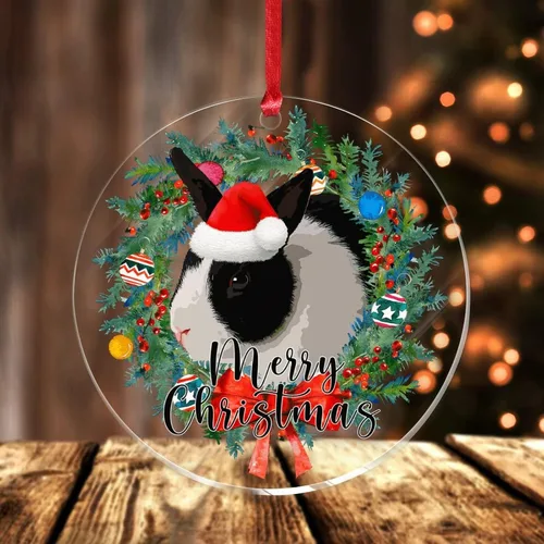 Vista 11 de Adorno acrílico circular de 3 pulgadas para decoración de árbol de Navidad, corona de feliz Navidad, conejo de animal, colgante de acrílico