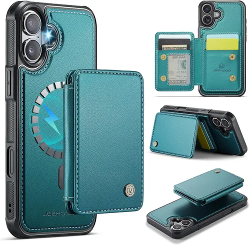 Vista 37 de Dteck Funda para iPhone 16 de 6.1 pulgadas 2024, funda de piel sintética con cierre de botón magnético, ranuras para tarjetas de crédito, función