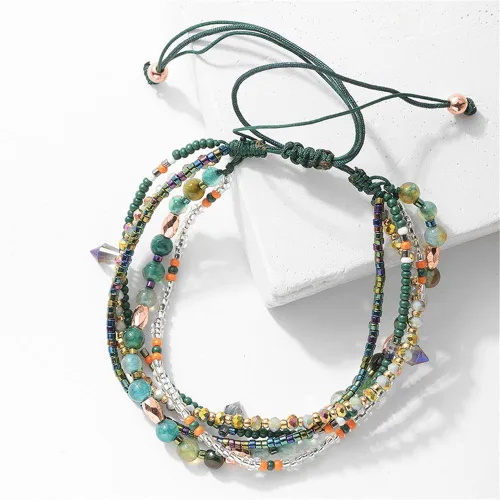 Vista 3 de Joya Gift Handmade Adjustable Wrap Bracelet Bohemian String Braided Beads Anklets Gifts for Women Girls