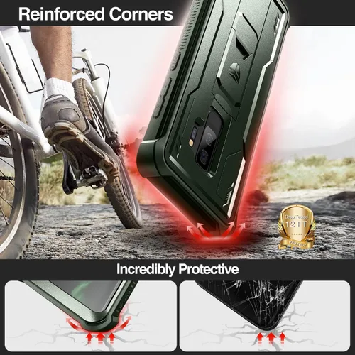Vista 3 de Dexnor Funda para Samsung Galaxy S9+ Plus, [protector de pantalla y soporte integrados] Protección de grado militar resistente a prueba de golpes