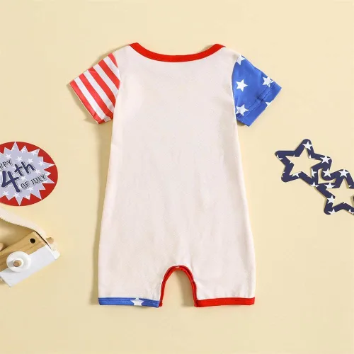 Vista 7 de GLIGLITTR Mameluco patriótico para bebés y niñas del 4 de julio con bandera estadounidense, mameluco para fiesta en los Estados Unidos