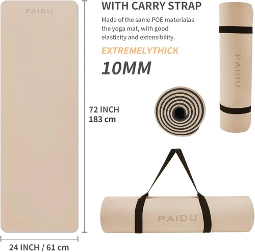 Vista 2 de PAIDU Yoga Mat Non Slip Anti-tear,extra thick-2/5 inch（10MM）High Resiliency Professional POE Yoga Mats for Women Men Kids,72"x24"inch,Workout, Yoga