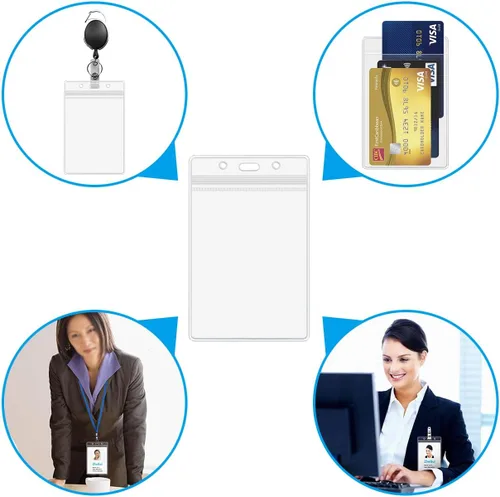 Vista 4 de Soporte vertical de plástico transparente para tarjetas de identificación con nombre, resistente al agua, con cierre resellable, de PVC