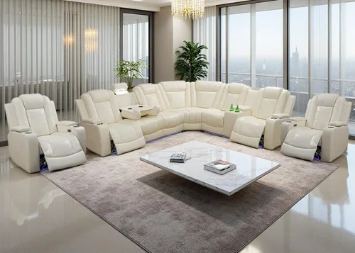 Vista 12 de Juego de sofá modular reclinable eléctrico con luz LED, sofás seccionales de cuero, juegos de muebles de sala de estar, modernos juegos de sofá