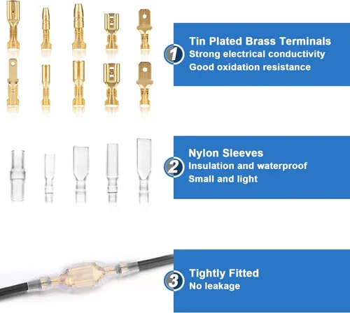 Vista 5 de Qibaok - Kit de herramientas de engaste de terminales de cable, crimpadora de cables de trinquete AWG 22-16 (0.5-1.5 mm²) con 500 conectores macho