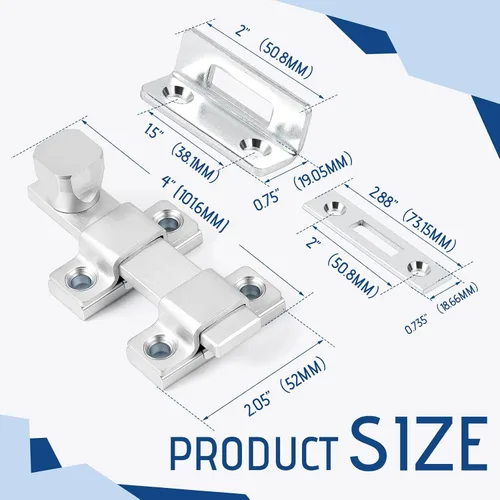 Vista 2 de Hicarer Perno de superficie de 4 pulgadas resistente con acabado cromado cepillado para puertas interiores y exteriores, 1 unidad