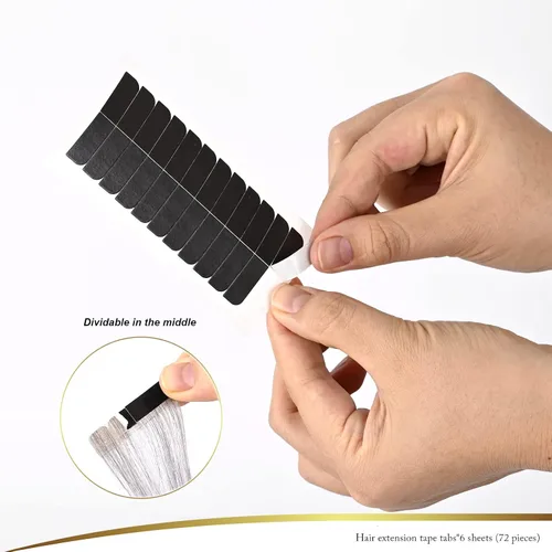 Vista 2 de EHDIS Pestañas de cinta de extensión de cabello, 6 hojas de cinta de repuesto de doble cara, cintas adhesivas de extensión de cabello