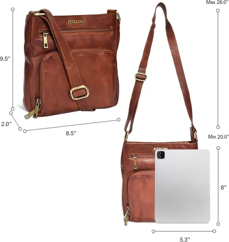 Vista 4 de ESTALON Bolsos cruzados de cuero para mujer - Bolsos cruzados de moda - Bolso cruzado de cuero para mujer - Bolso bandolera para mujer