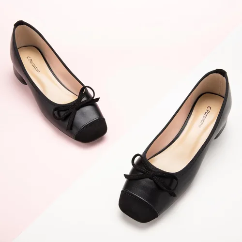 Vista 2 de C.Paravano Zapatos de tacón bajo con punta cuadrada para mujer Tacones gruesos con punta cerrada Zapatos de tacón bajo de cuero Zapatos de vestir