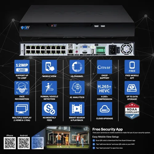 Vista 3 de GW Security Sistema de cámara de seguridad AI compatible con 16 canales 4K