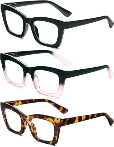 Vista 2 de Gafas de lectura para mujer, estilo Oprah, de gran tamaño, con bisagra de resorte cuadrada, lentes de bloqueo de luz azul