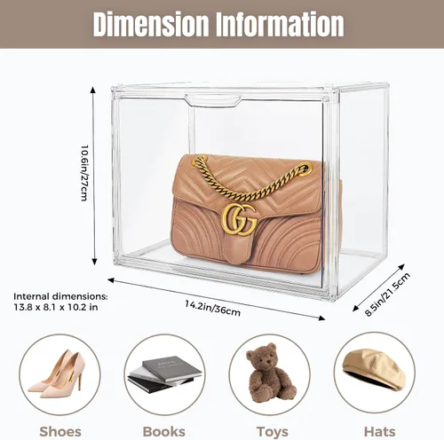 Vista 7 de Paquete de 3 organizadores de bolsos para armario, vitrina de acrílico transparente, caja organizadora de almacenamiento con puerta magnética