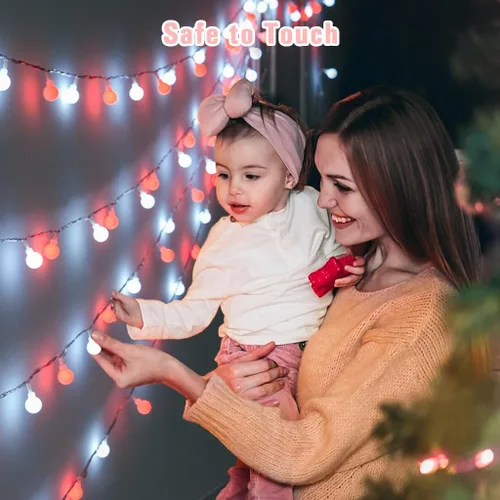 Vista 3 de JMEXSUSS Luces de Cuerda de Globo, Luces de Navidad Rojas y Blancas, Enchufe de 100 LED Globe String Lights Plug in with Remote, 33 ft 8 Modes