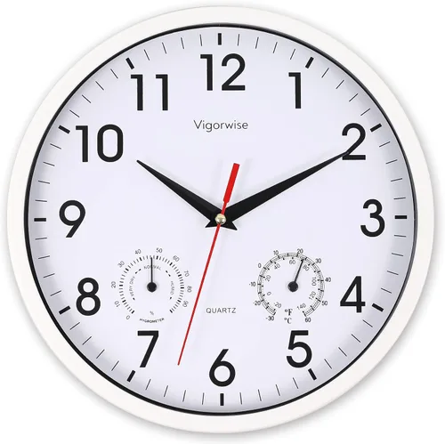 Vista 15 de Reloj de pared blanco de 8 pulgadas, silencioso, con temperatura Decorativo para cocina/sala de estar/dormitorio/oficina/escuela/aula