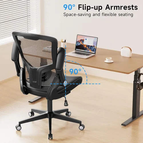 Vista 5 de Silla de oficina ergonómica de escritorio de 350 libras, cómoda silla de computadora de malla con soporte lumbar ajustable, reposabrazos abatibles