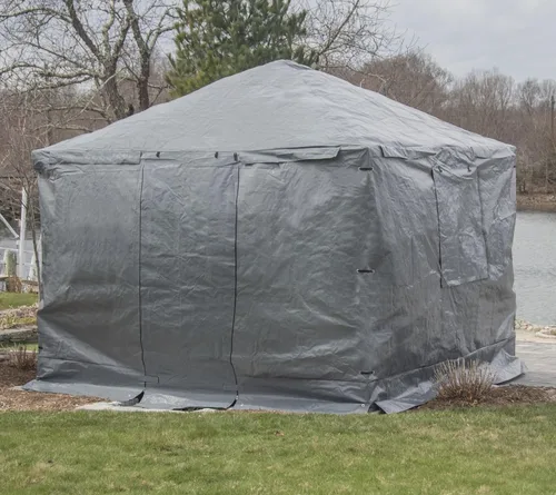 Vista 21 de Sojag Cubierta de invierno para cenadores, accesorio impermeable de 8 x 8 pies con puerta enrollable y paneles ventilados, almacenamiento al aire